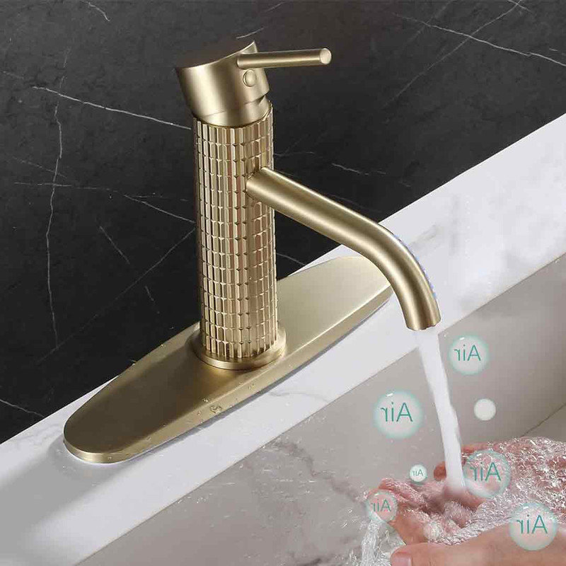 TELOVIN Bathroom Faucets Brushed Gold Bathroom Sink Faucet Single Handle Brass Lavatory Vanity ...